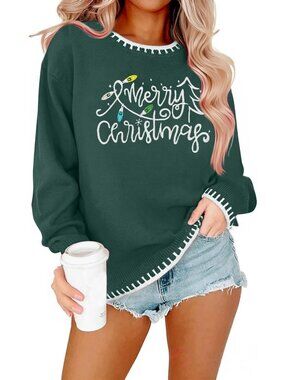 Cozy Green Christmas Sweater for Women - Festive Holiday Crewneck Pullover